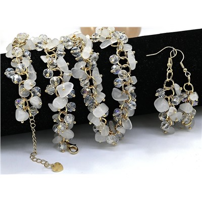 Белые бусы и серьги с кварцем Джиразоль и цирконом, 48см, 4см