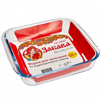Форма для запекания квадратная 1,8 л, 24,5×21,9×5,1 см из жаропрочного стекла РК-0100 "ЗАБАВА"