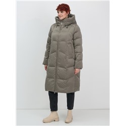 Пальто зимнее утепленное с капюшоном женское светло-коричневого цвета 7702SK