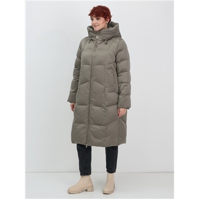 Пальто зимнее утепленное с капюшоном женское светло-коричневого цвета 7702SK