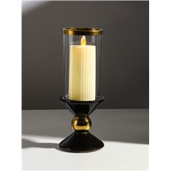 Подсвечник на 1 свечу «Параллели», керамика, стекло, d=7.5 см, чёрный с золотом, 9.5×9.5×24 см