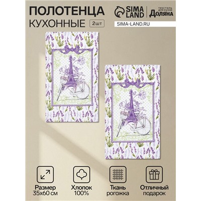 Набор полотенец Доляна «Прованс» 35×60±2 см - 2 шт.,100% хлопок, рогожка 162 г/м²