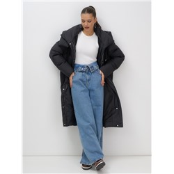 Пальто зимнее утепленное с капюшоном женское черного цвета 7748Ch