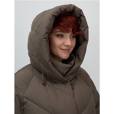 Пальто двубортная зимнее утепленное женское коричневого цвета 7732K