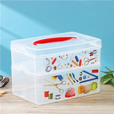 Контейнер универсальный Multi box, 2 секции, с ручкой и декором, МИКС