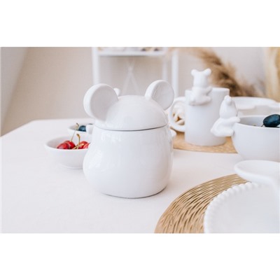 Сахарница Доляна «Мишка Отто», 400 мл, 11×12×12.5 см, белая