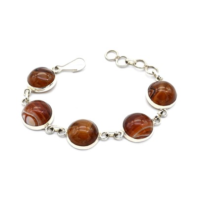 Браслет из сардоникса в посеребрении круг 16мм, 16,5см.