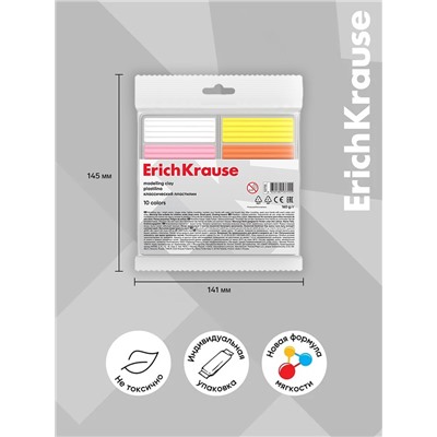Пластилин 10 цветов 160 г Erich Krause, европодвес, экономичная упаковка