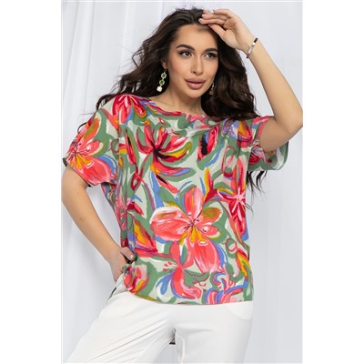 Блуза Маргоша (зелено-розовая) Б13153-16М