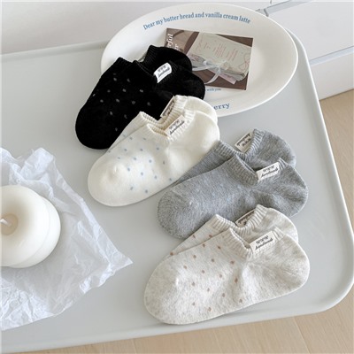 Japanese spring and summer cloth polka dot boat socks ins shallow mouth socks for women without falling out of invisible socks polka dot boat socks for women