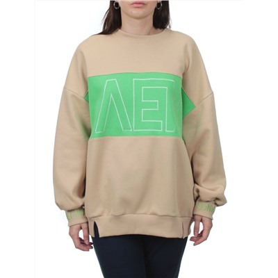 2813 BEIGE/GREEN Толстовка женская (95% хлопок, 5% спандекс)