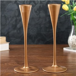Стеклянный подсвечник на 1 свечу «Узкий бокал», набор 2 шт., золото матовое, 28×10.8×10.8 см