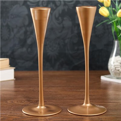 Стеклянный подсвечник на 1 свечу «Узкий бокал», набор 2 шт., золото матовое, 28×10.8×10.8 см