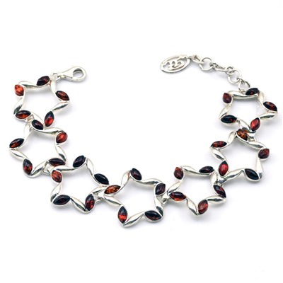 Браслет с янтарем С925 "звезда" 22*21мм коньячный, 17,5см, 16,7г