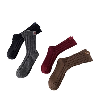 Encore Red European Fall New Alphabet Label Medium Tube Socks Women's High-end Vertical Stripe Texture Internet celebrity stack socks