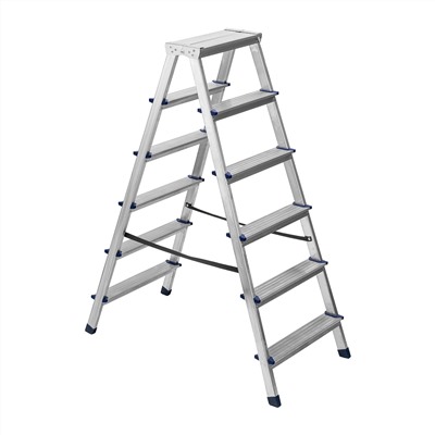 Стремянка двусторонняя 6 ступеней, алюминиевая, Сибртех