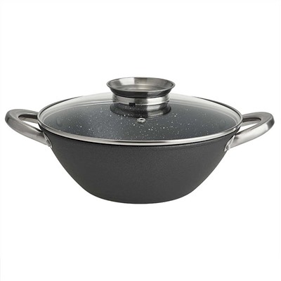 Казан-вок 26 см, 3 л, из облегченного чугуна со стеклянной крышкой WEBBER BE-905/26 «Black Marble»