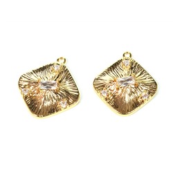 Подвеска ромб 15*17мм с фианитами, золотистая