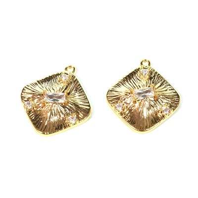 Подвеска ромб 15*17мм с фианитами, золотистая