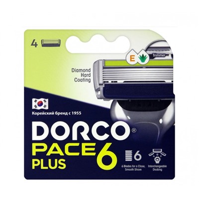 Dorco Pace 6 Plus new 4шт, кассеты, 6 лезвий + 1лезвие триммер