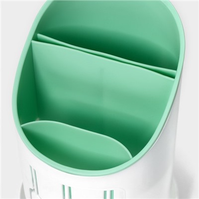 Подставка для столовых приборов Доляна, пластик, 3 отделения, 11.5×11.5×18.6 см, зелёная, белая