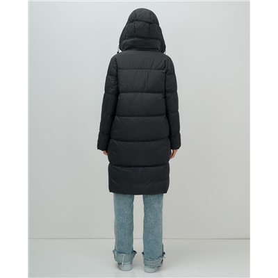Пальто зимнее утепленное с капюшоном женское черного цвета 7618Ch