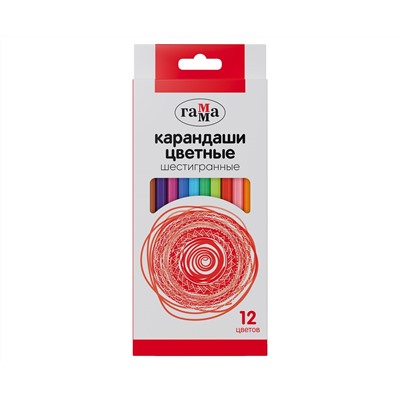 Карандаши цветные Гамма, 12цв., шестигранные, заточен., картон. упаковка, европодвес