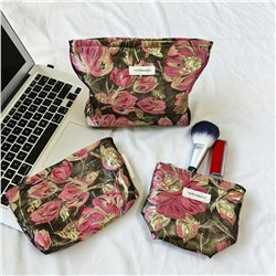 Capacious cosmetic bag, handheld organizer bag to go out, travel bag, liner, with embroidery, flowered, floral print