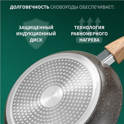 Сковорода Magistro Granit, d=22 см, съёмная ручка soft-touch, антипригарное покрытие, индукция, кованый алюминий, чёрная