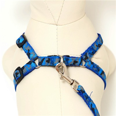 Комплект прошитый «Милитари», ширина 1 см, поводок 120 см, шлейка 23-35 см, синий