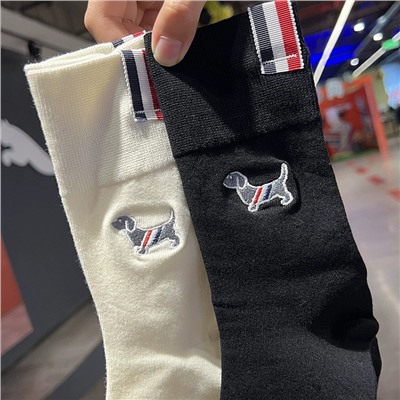 European Tide TB Puppy Embroidery Middle Stockings Niche British Belt Black and White Cotton Sock