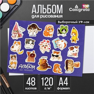 Альбом для рисования А4, 48 листов на склейке «Stickers», обложка мелованный картон, выборочный УФ-лак, блок офсет 120 г/м²