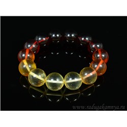 Браслет из янтаря шарик 16мм радуга лимонно-вишневый