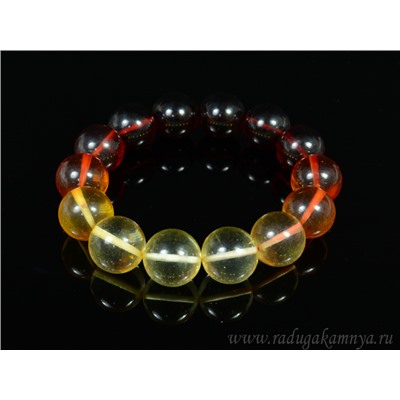 Браслет из янтаря шарик 16мм радуга лимонно-вишневый