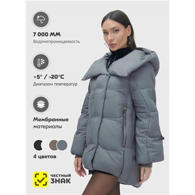 Куртка зимняя женская с большим капюшоном модная темно-серого цвета 7739TC