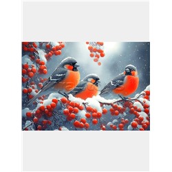 Алмазная мозаика 22х32 "Снегири на рябине" c подр., с полн. заполн. (24цв) (класс.)