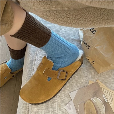 Brand demi-season velvet woolen retro keep warm socks, increased thickness, internet celebrity, mid-length