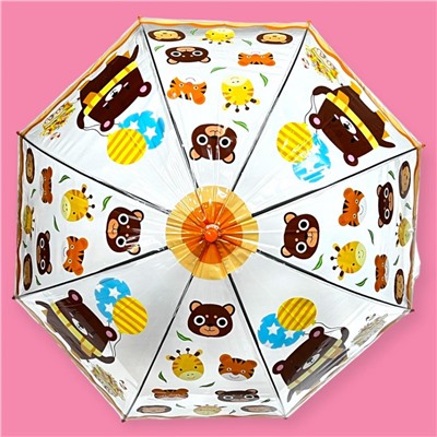 Зонт-трость детский прозрачный с рисунком полуавтомат Арт 603/3
