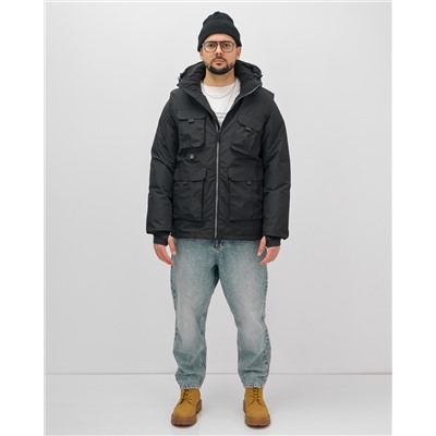 Куртка - жилетка трансформер с подогревом 2 в 1 мужская зимняя черного цвета 6668Ch