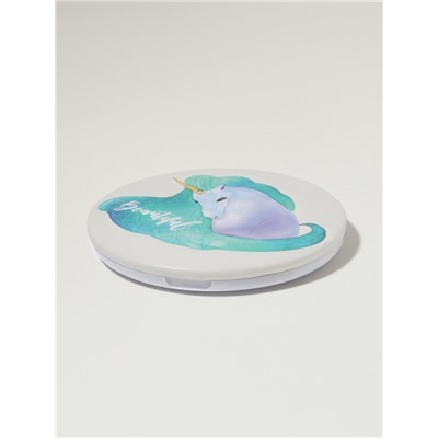 Зеркало складное «Единороги», d=7.5 см, белое, бирюзовое