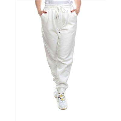 M077 WHITE Брюки спортивные женские на флисе (100% хлопок) 7986