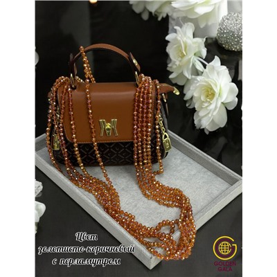 Бусы из хрусталя длинные цвет золотисто-коричневый с перламутром №34