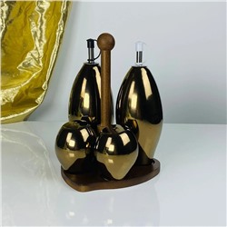 232-023 Набор для специй  бутылки д/масла/уксуса и солонки  на подставке ВИНТАЖ в под.уп.(х12)Фарфор