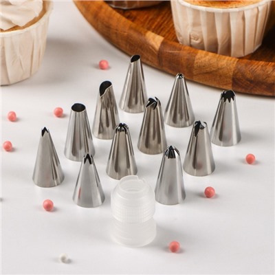 Набор насадок кондитерских Доляна, d=1.8 см, 12 шт., адаптер, насадки МИКС