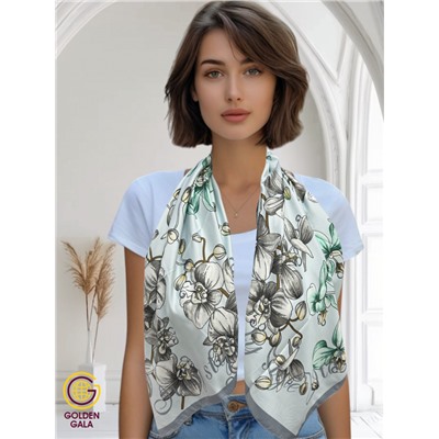 Платок шелковый Арт М43/5 (бирюзово-голубой с серой каймой)