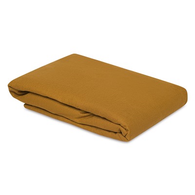 Простыня на резинке изо льна и хлопка цвета карри из коллекции Essential, 160х200х30 см