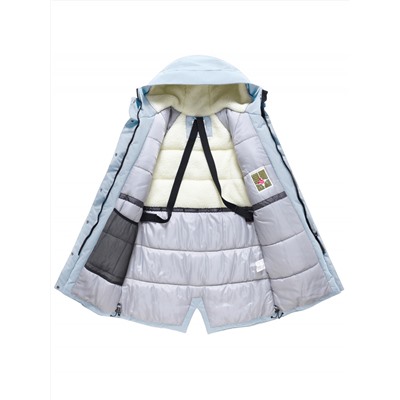 Парка зимняя женская с капюшоном светло-синего цвета 9538-1Si