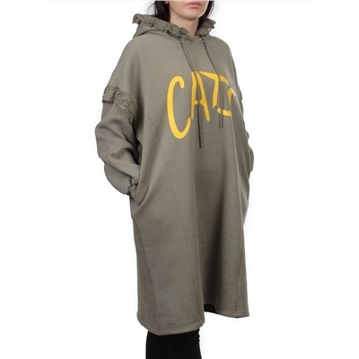 2247 GRAY GREEN Толстовка-платье женская (85% хлопок, 10% полиэстер, 5% спандекс)