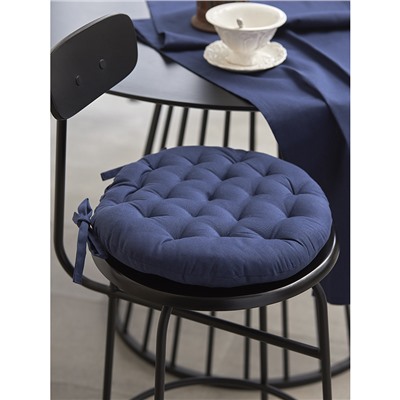 Подушка на стул круглая из хлопка темно-синего цвета из коллекции Essential, 35 см