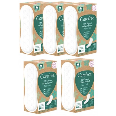 Carefree  Slipeinlagen Organic Cotton Normal 30 St, Карефри Ежедневные прокладки из органического хлопка Normal 30шт, 5 упаковок (150 штук)